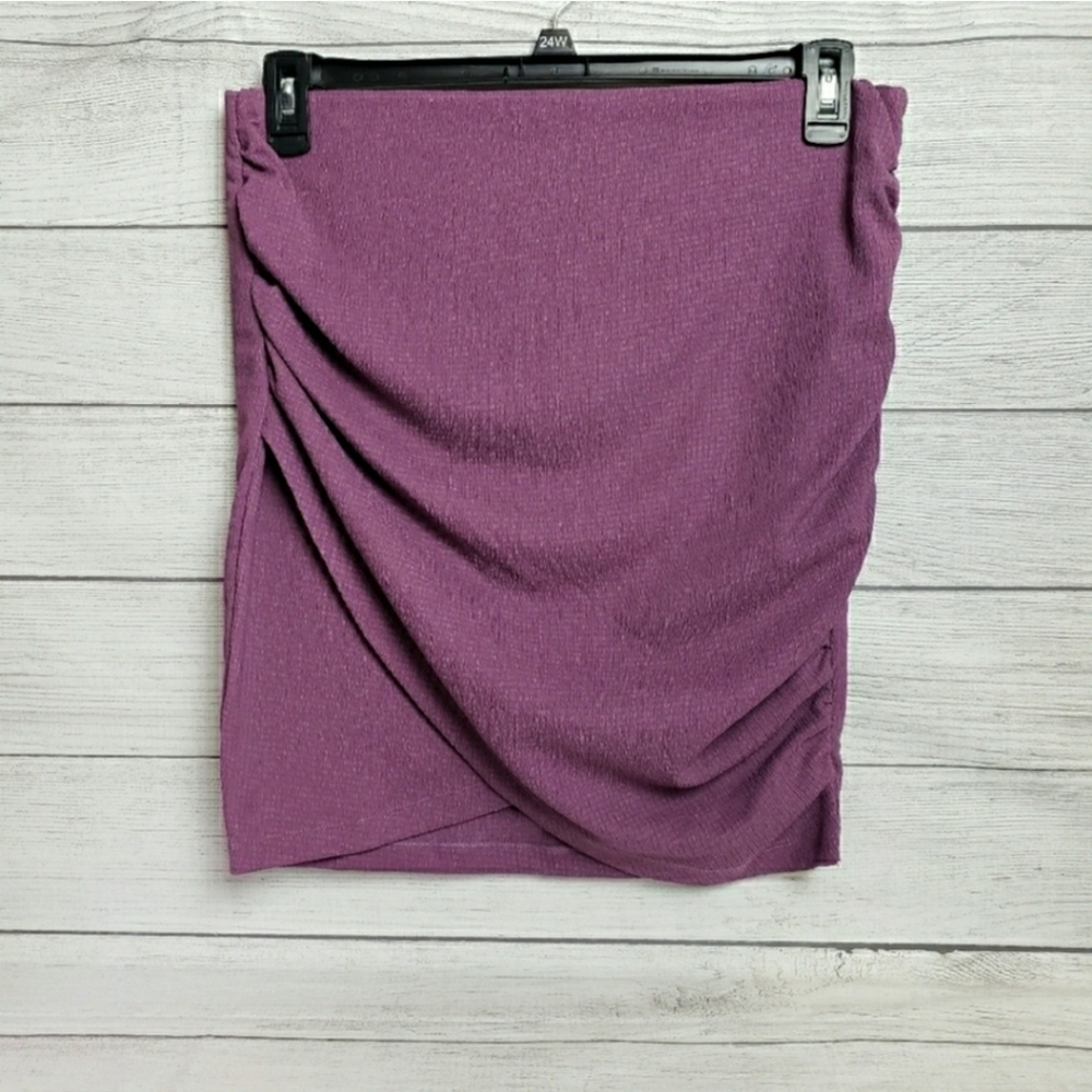 Free People Angie Wrap Rouched Plum Pull On Skirt Women's Large‎